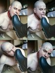 BDSM boots, pain slave Andrew exposed