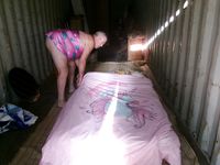 Setting up to film Sissy Sharon Does Hello Kitty