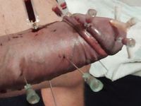 Nadeln durch Schwanz  Needles through Cock CBT Hart!