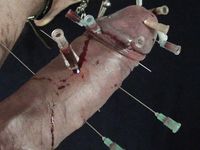 Nadeln durch Schwanz  Needles through Cock CBT Hart!