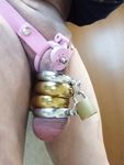 pink negative chastity with heavy metal rings