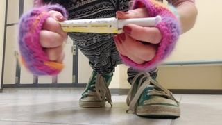 Nerdy Teen Sexy Tampon Insertion In Public Locker Room