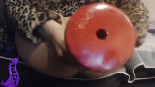 Amateur babe is shoving huge toys in her asshole