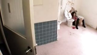 Japanese girl bound in the toilets begs for piss