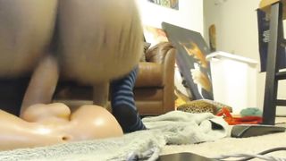 Big tits stripper deepthoats and rides a toy anally