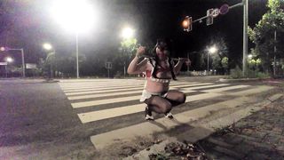 slut outdoor self-bondage with shackles 2