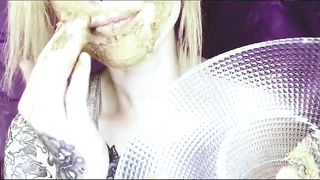 Tattooed elf smears and eats shit