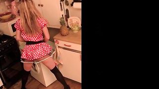 Horny Milf Tinkerbell fucks pussy with bizarre kitchen objects for shuddering orgasms