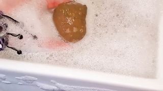 Huge thick constipated shit in bubbly sink
