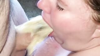 FAT FKKN DUMBASS HOE PUKES ON COCK LIKE A CHAMP!!!