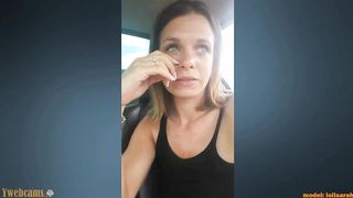 Busty milf masturbates in a car and fucks gear shift