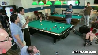 Busty sub bound and exposed in public