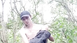 FagBoyBlake strips outdoors till he's naked