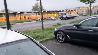 Parking lot - piss and cum in mouth for German kinky whore