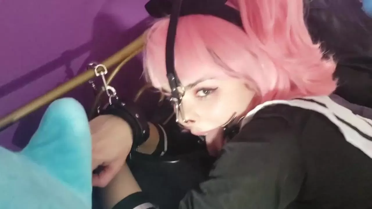 Little tied up & gagged anime anal whore gets ravaged by toys and fists