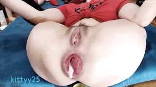 Camgirl shooting balls out of prolapsed asshole