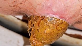 Turd into the toilet with big blop!