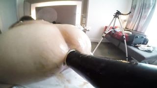 Crossdresser mistress fisting a guy