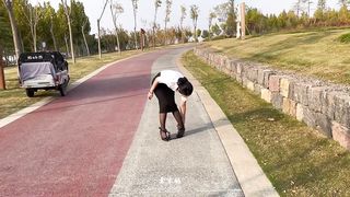 Chinese Girl outdoor exhibitionism BDSM Training 198