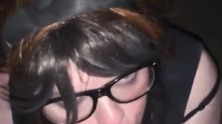 Sissy sucks cock in public