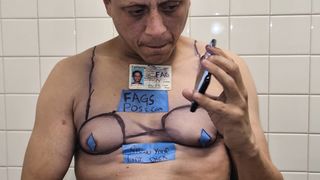Faggot Billy jerking off in public restroom