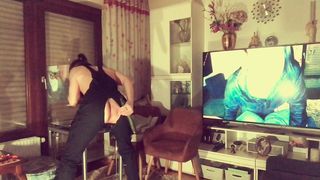 Nasty guy fucks standing his ass with big cucumber
