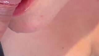 Intense Amateur Cock Sucking Close up View - Cum on Tits End