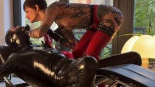 Teasing CBT Breath Play and BJ in Latex and Fishnets ft Mistress