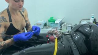 Electro Needles Sounding Full Latex CBT Session with Mistressae