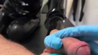 Hammering His Balls to the Wood Board Fucking That Dick Pissing
