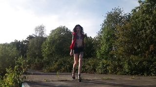 Crazy German slut fucks a baseball bat in public